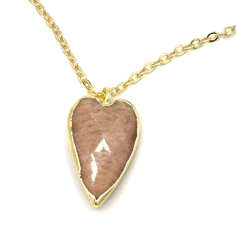 Hand Crafted Sunstone Heart Gold Necklace - Picture 5 of 9